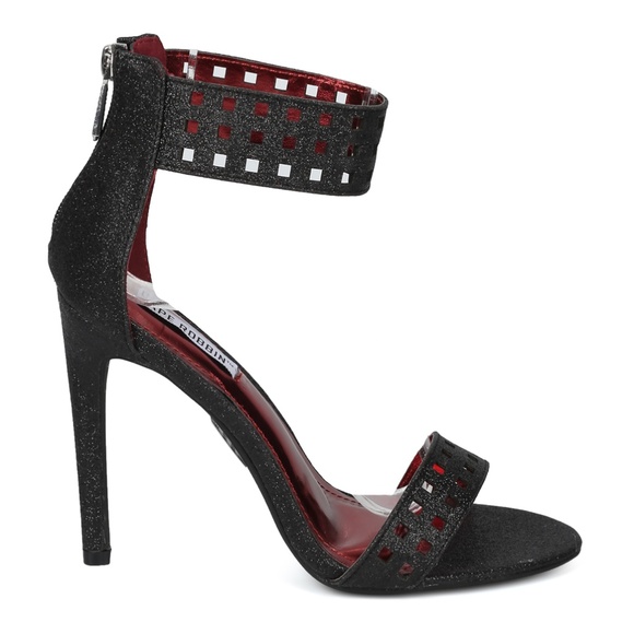 Cape Robbin Black Glitter Ankle Strap Stiletto Sandals – Open Toe Heels - Picture 8 of 9